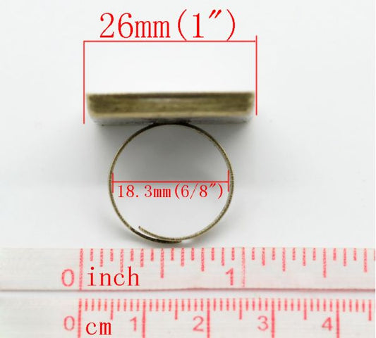 Antique Bronze, Adjustable Ring Frame, Tray 25 x 25mm, 10 pcs