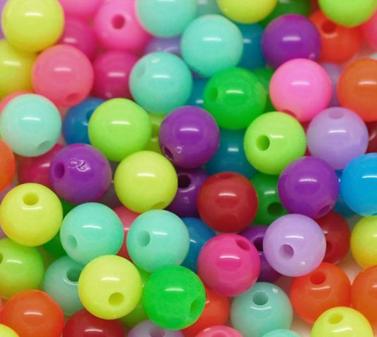 Acrylic Beads Round Mixed, 8mm, 300pcs  - bright fun colours