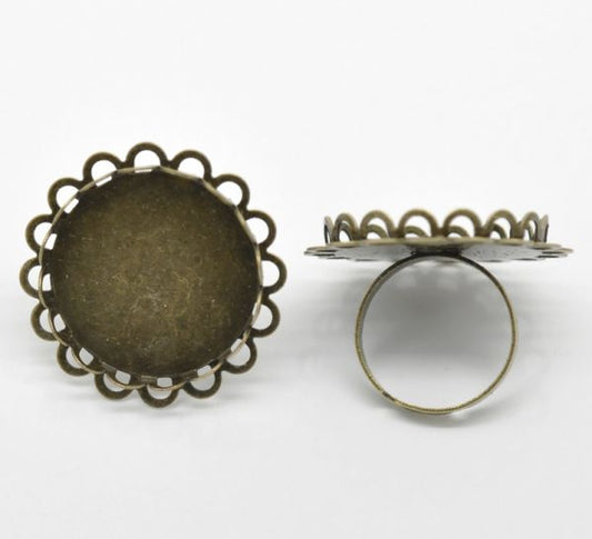 Antique Bronze, Adjustable Ring Frame, Tray 25mm, 10 pcs