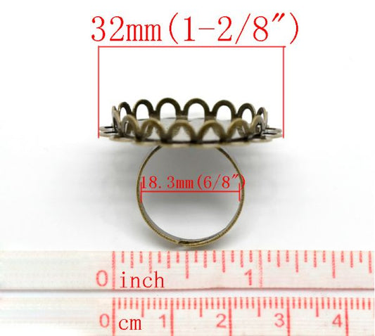 Antique Bronze, Adjustable Ring Frame, Tray 25mm, 10 pcs