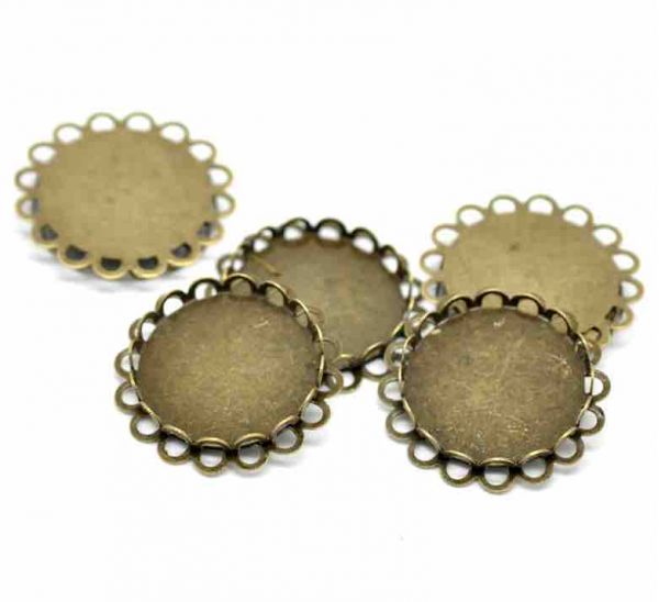 Antique Bronze Cabochon Setting, 32mm, (fit 25mm), 20pcs