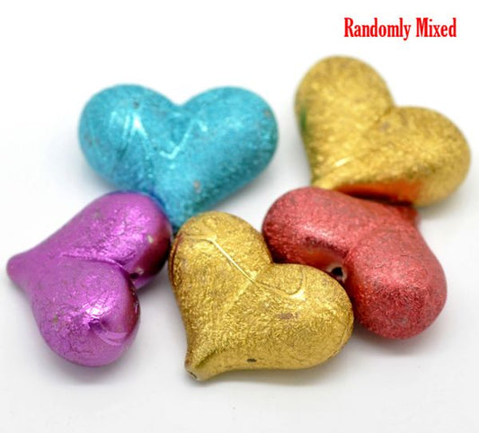 Acrylic Stardust Beads, Heart, Mixed Colours, 30x23mm, 50pcs