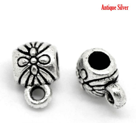 Antique Silver Plated Bail Beads, 9 x6mm, 100pcs - Daisy Design