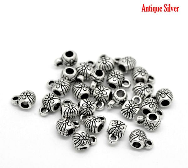 Antique Silver Plated Bail Beads, 9 x6mm, 100pcs - Daisy Design