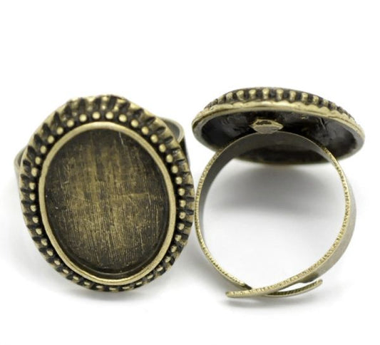 Antique Bronze, Adjustable Ring Frame, Oval 17.5mm, 10 pcs