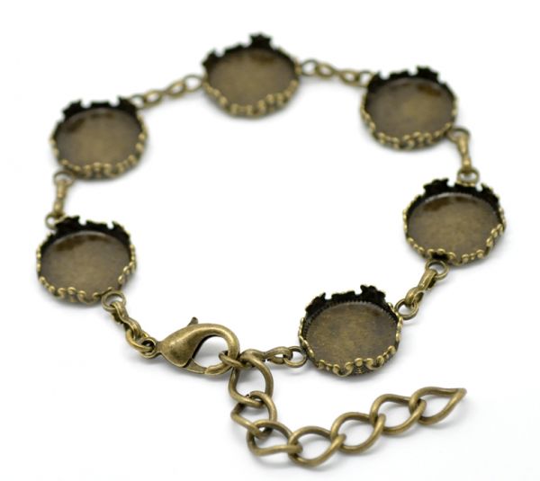 Antique Bronze Round Cabochon Setting Disk Bracelets 18cm(7 1/8"), 2pcs