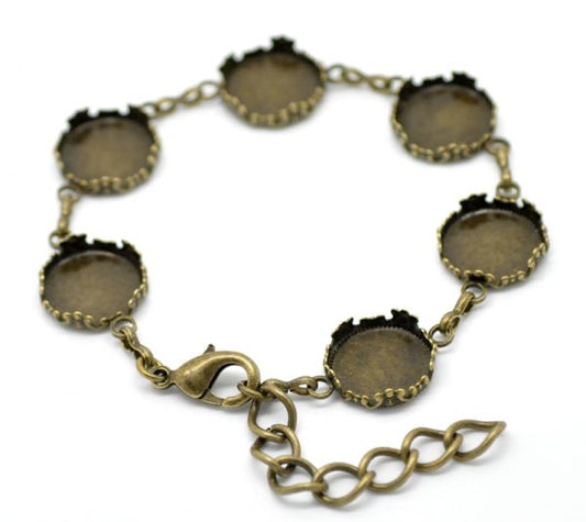 Antique Bronze Round Cabochon Setting Disk Bracelets 18cm(7 1/8"), 2pcs