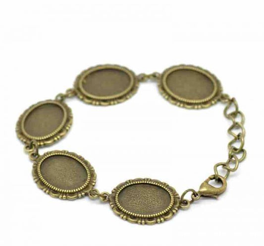 Antique Bronze Oval Cabochon Setting Disk Bracelets 21cm, 2pcs