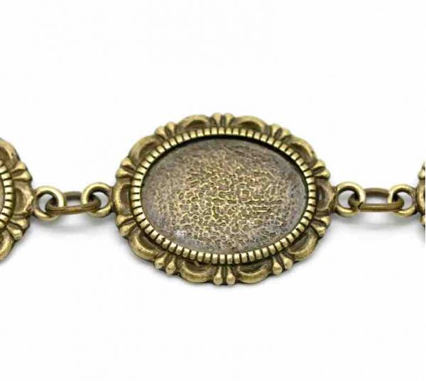 Antique Bronze Oval Cabochon Setting Disk Bracelets 21cm, 2pcs
