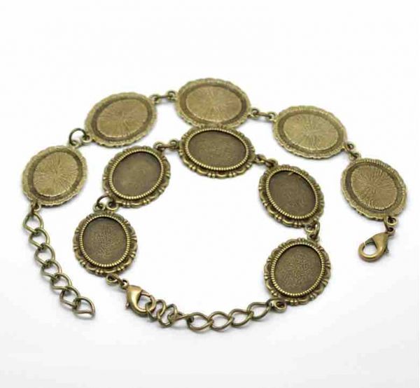 Antique Bronze Oval Cabochon Setting Disk Bracelets 21cm, 2pcs