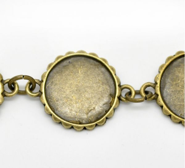 Antique Bronze Round Cabochon Setting Disk Bracelets 21cm(8 1/4"), 2pcs