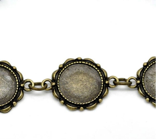 Antique Bronze Round Cabochon Setting Disk Bracelets 21cm(8 1/4"), 2pcs