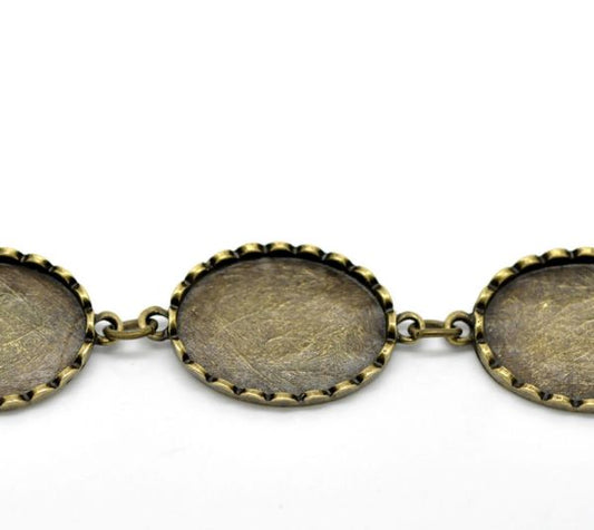 Antique Bronze Oval Cabochon Setting Disk Bracelets 19cm(7 4/8"), 2pcs