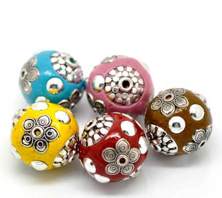Mixed Clay Indonesia Flower Charm Beads 21mmx19mm, 7pcs