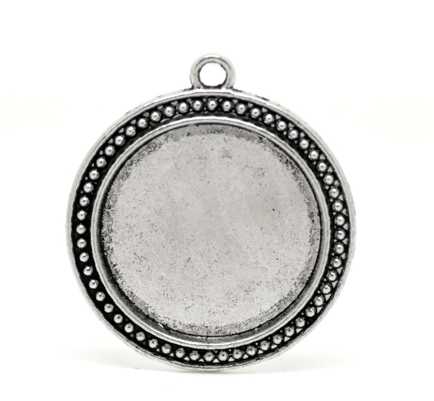 Antique Silver Frame Settings 44x39mm (fit 30mm), round 5pcs,