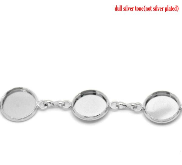 Antique Silver Round Cabochon Setting Disk Bracelets 16cm(6 2/8"), 3pcs