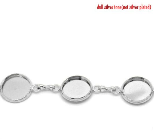 Antique Silver Round Cabochon Setting Disk Bracelets 16cm(6 2/8"), 3pcs