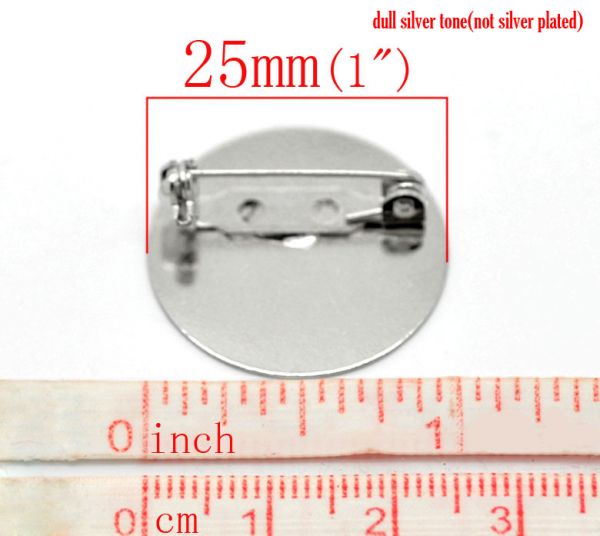 Antique Silver, Brooch, 25mm, with 25mm pad, 20pcs