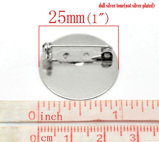 Antique Silver, Brooch, 25mm, with 25mm pad, 20pcs