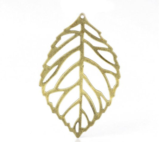 Antique Bronze Leaf Stampings, 6.4x3.7cm, 20pcs
