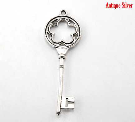 Antique Silver Key Pendant Charms, 7.8 x 2.6cm 10 pcs  - Steampunk