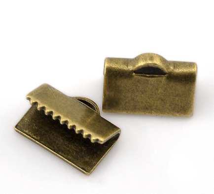Ribbon Crimp Ends, antique bronze plated End Caps 10x8mm, 100pcs