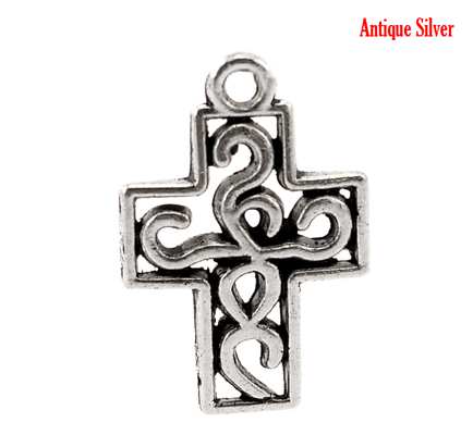 Antique Silver Cross Charm Pendant, 19x13mm, 50pc - Steampunk