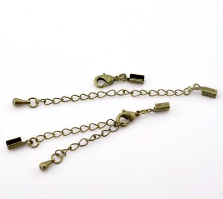 Fold Over Crimps, Antique Bronze Lobster Clasp Tail Extender Chain, 20 sets