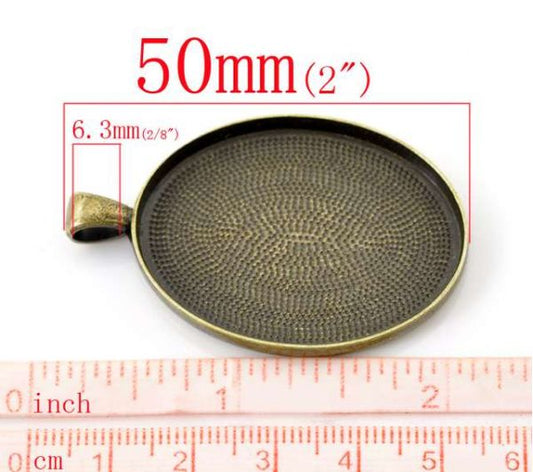 Antique Bronze Oval Frame Cabochon Setting Pendants 50x32mm(fits 40x30mm), 10pcs