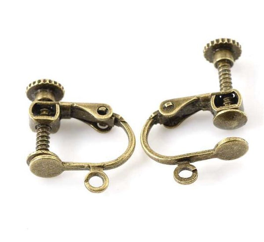 Antique Bronze Ear Clip, Screw on with Loop, 10 pairs