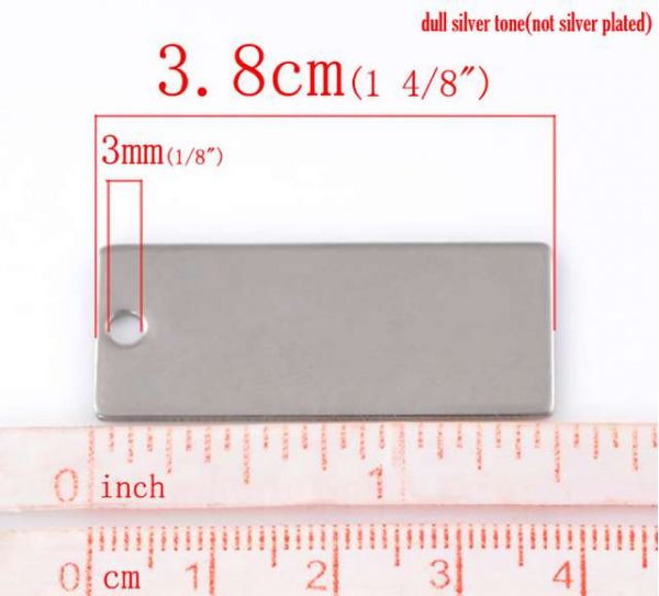 Antique Silver Stainless Steel Blanks for Stamping, Rectangle Charm, 10pcs