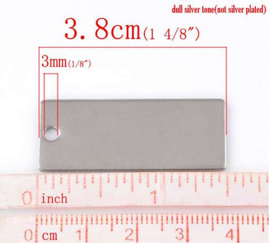 Antique Silver Stainless Steel Blanks for Stamping, Rectangle Charm, 10pcs