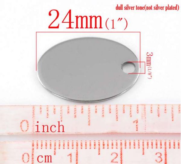 Antique Silver Stainless Steel Blanks for Stamping, Oval Charm, 10pcs