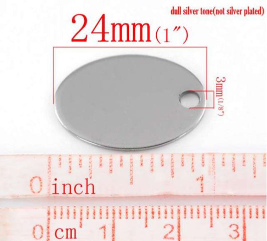 Antique Silver Stainless Steel Blanks for Stamping, Oval Charm, 10pcs
