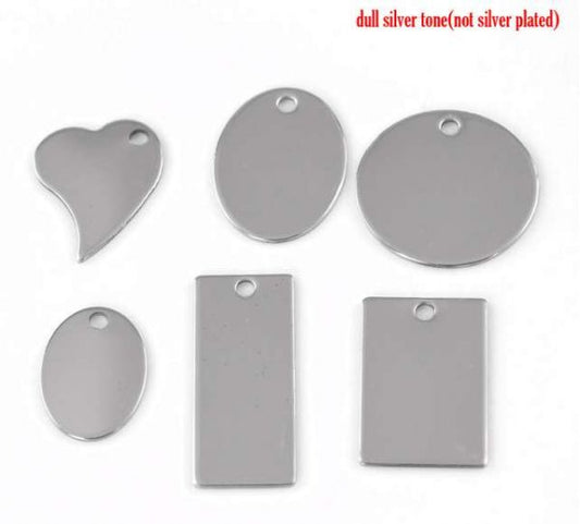 Antique Silver Stainless Steel Blanks for Stamping, Mixed Charms, 30pcs