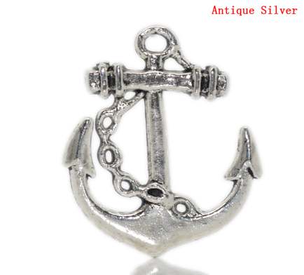 Antique Silver Anchor Charm, 25x27mm, 20pcs