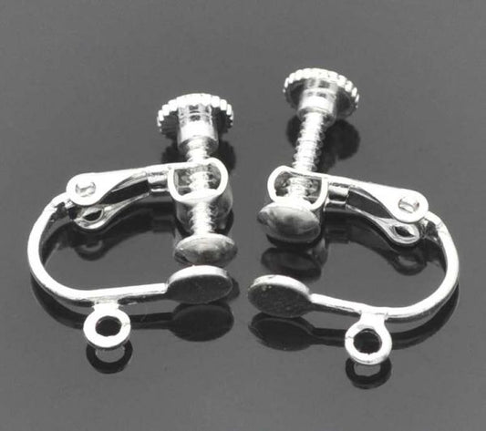 Silver Plated Ear Clip, Screw on with Loop, 10 pairs
