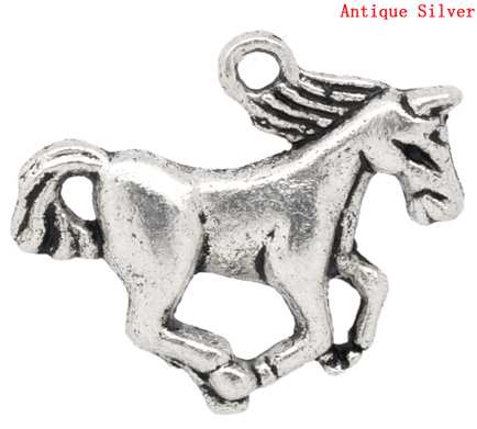 Antique Silver Horse Charm Pendant., 21 x 15mm 50pcs