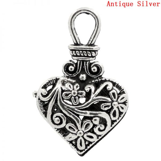 Antique Silver Hollow Heart 3d Pendant, 31x19mm, 10 pcs