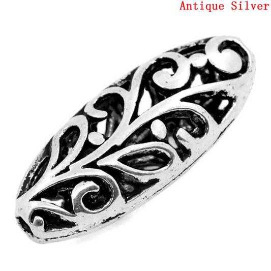 Antique Silver Hollow Flower Carved Spacer Beads 23x10mm, 20pcs