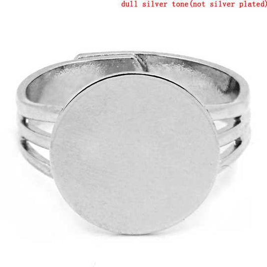 Ring Shank Adjustable, with 14mm flat pad, antique silver plate, 10pcs