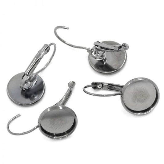 Black Nickel Earring Clip Cabochon setting (fits 12mm dia) 26x13mm, 10 pairs