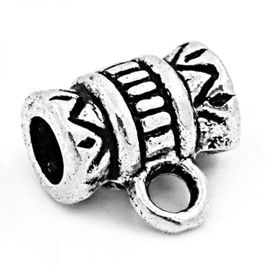 Antique Silver Plated Bail Beads, 8 x8mm, 100pcs - Carved Column Design