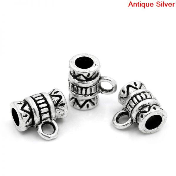 Antique Silver Plated Bail Beads, 8 x8mm, 100pcs - Carved Column Design