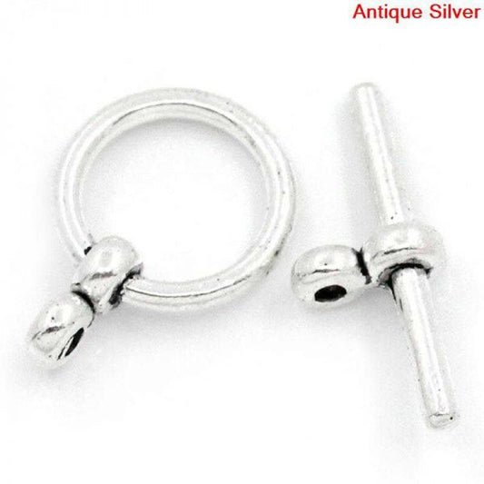 Antique Silver Toggle Clasp, Round, 17x12mm 20x8mm, 50 Sets