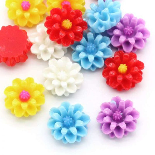 Resin Flowers Mixed Colours, 14x14mm, 100pcs - flat backs