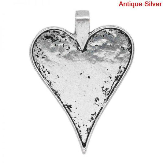 Antique Silver Plate, Pendants, heart shape, Blank Casing, 4.8x3.5cm. 10pcs