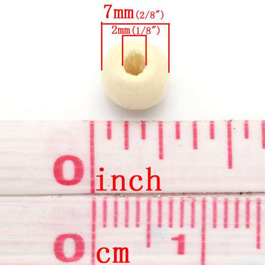 Wooden Beads Round, 07x8mm, 500 pieces approx, - Bulk,  hole 2.5mm