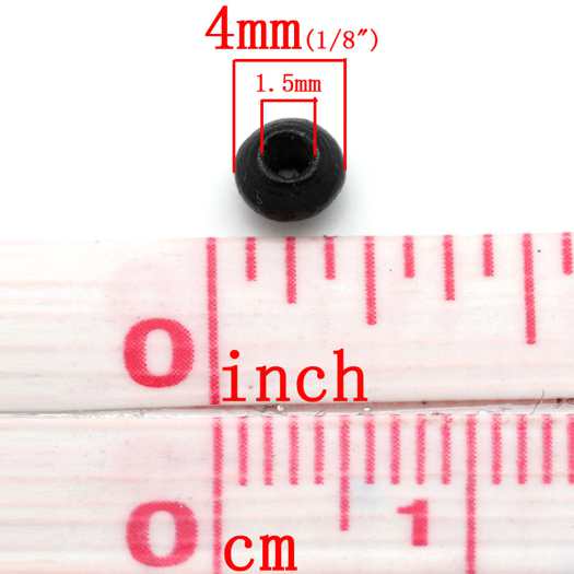 Wooden Beads Round, 04mm, 3000 pieces approx, Black - Bulk,  hole 1mm