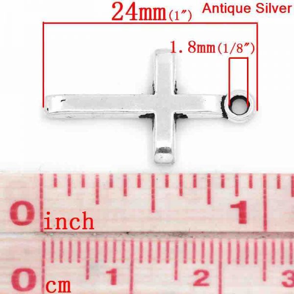 Antique Silver Cross Charm Pendant, 24x14mm, 60pcs